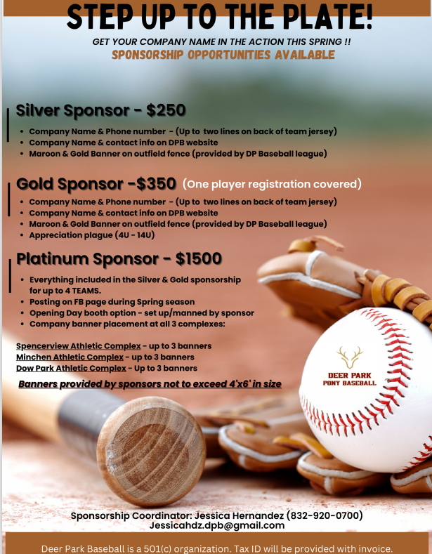 Deer Park Baseball > Sponsorship Opportunities > 2024 Sponsorship Opportunities